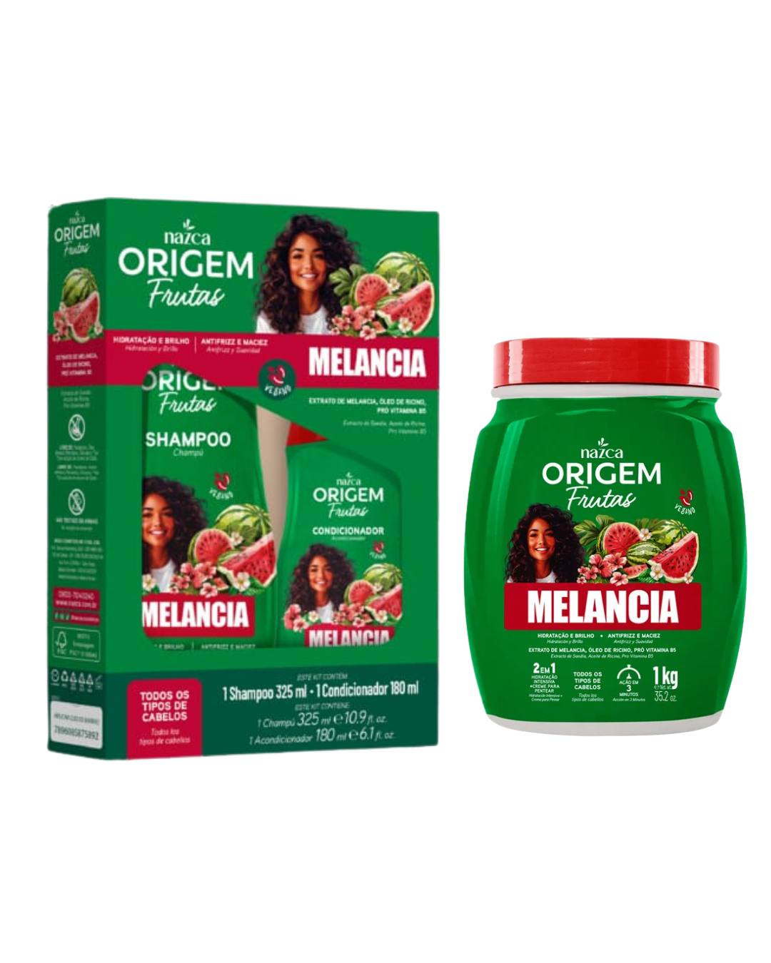 Pack Completo Origem Frutas Sandía | Rutina de Hidratación, Suavidad y Control del Frizz